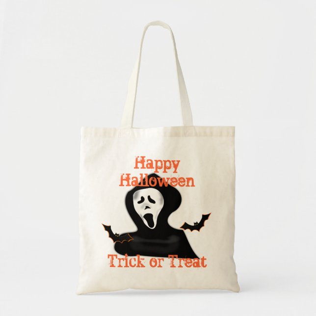 ghost trick or treat halloween tote bag (Front)