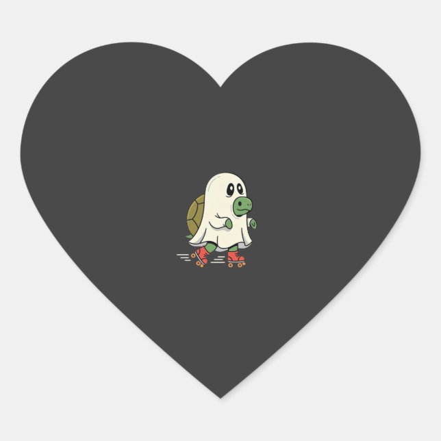 Ghost Turtle Roller Skates Halloween Design_1 Heart Sticker (Front)