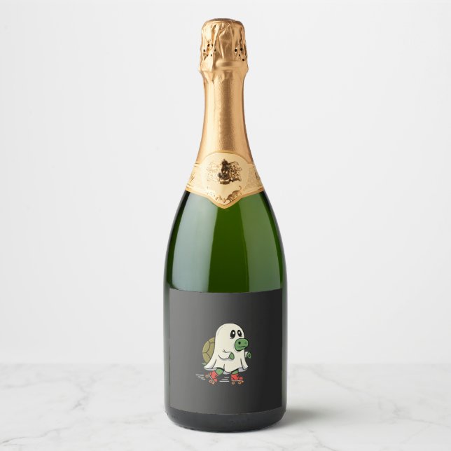 Ghost Turtle Roller Skates Halloween Design_1 Sparkling Wine Label (Front)