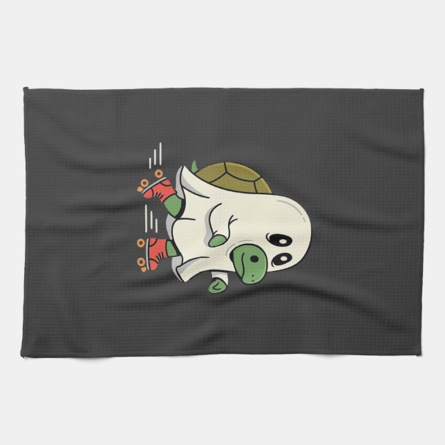 Ghost Turtle Roller Skates Halloween Design_1 Tea Towel (Horizontal)