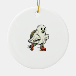 Ghost Turtle Roller Skating Vintage Halloween Desi Ceramic Tree Decoration