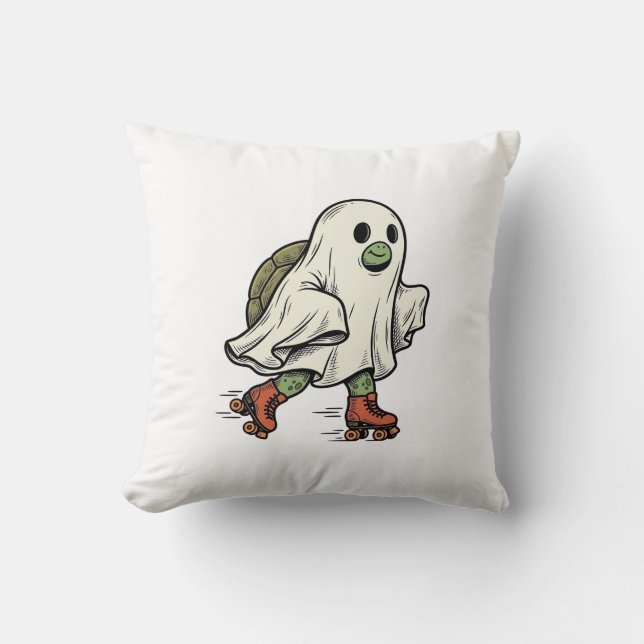 Ghost Turtle Roller Skating Vintage Halloween Desi Cushion (Front)