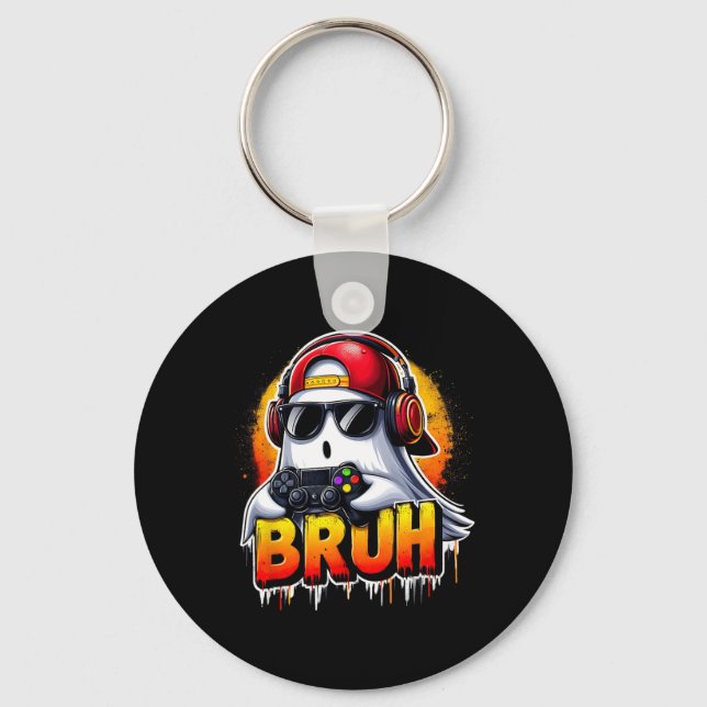 Ghost Video Game Bruh Halloween Gaming Controller  Key Ring (Front)