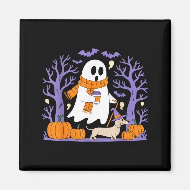 Ghost Walking Dachshund Funny Spooky Season Magnet (Front)