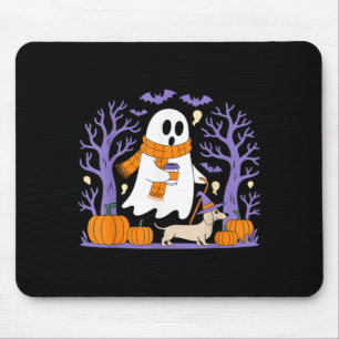 Ghost Walking Dachshund Funny Spooky Season Mouse Pad