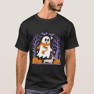 Ghost Walking Dachshund Funny Spooky Season T-Shirt