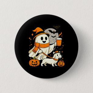 Ghost Walking Dachshund Spooky Season Halloween 6 Cm Round Badge