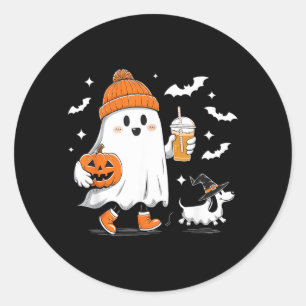 Ghost Walking Dachshund Spooky Season Halloween Classic Round Sticker