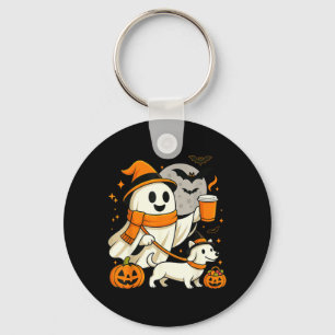 Ghost Walking Dachshund Spooky Season Halloween Key Ring