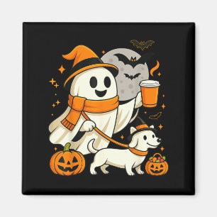 Ghost Walking Dachshund Spooky Season Halloween Magnet