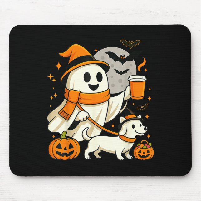 Ghost Walking Dachshund Spooky Season Halloween Mouse Pad (Front)