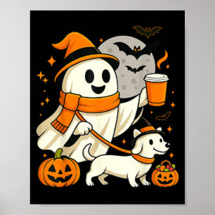 Ghost Walking Dachshund Spooky Season Halloween Poster