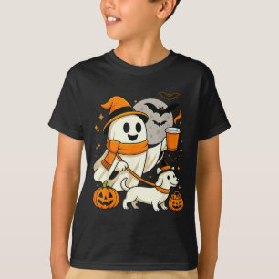 Ghost Walking Dachshund Spooky Season Halloween T-Shirt