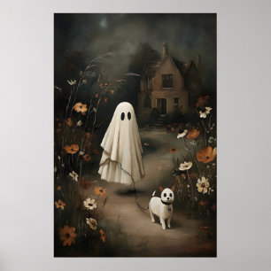 Ghost Walking Dog At Night – Gothic Fairy Tale Oil Poster