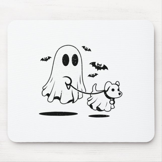 Ghost Walking Dog Dressed As Ghost Funny Halloween Mouse Pad (Front)