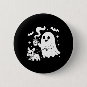 Ghost Walking Dog French Bulldog Coffee Halloween 6 Cm Round Badge