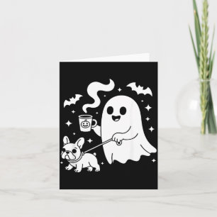 Ghost Walking Dog French Bulldog Coffee Halloween Card