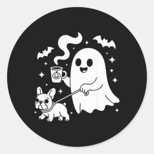 Ghost Walking Dog French Bulldog Coffee Halloween Classic Round Sticker