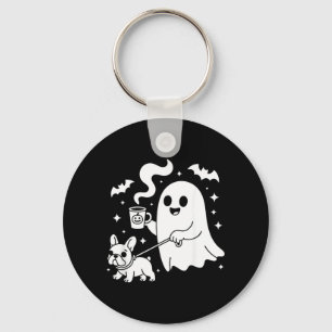 Ghost Walking Dog French Bulldog Coffee Halloween Key Ring