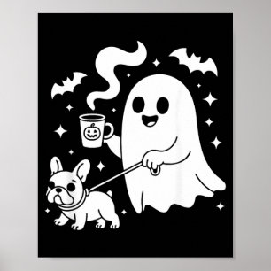 Ghost Walking Dog French Bulldog Coffee Halloween Poster