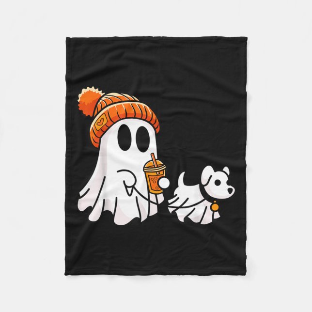 Ghost Walking Dog Funny Halloween Costume Fleece Blanket (Front)