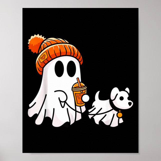 Ghost Walking Dog Funny Halloween Costume Poster (Front)