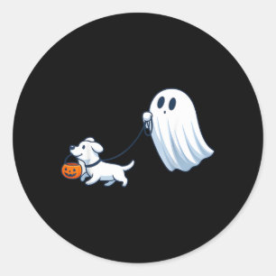 Ghost Walking Dog Ghost Dog Halloween Cute Spooky Classic Round Sticker