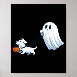 Ghost Walking Dog Ghost Dog Halloween Cute Spooky Poster