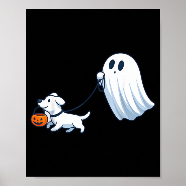 Ghost Walking Dog Ghost Dog Halloween Cute Spooky Poster (Front)