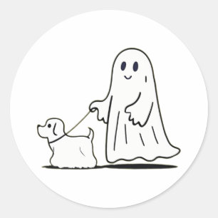 Ghost Walking Dog Ghostie Funny Halloween Dog Love Classic Round Sticker