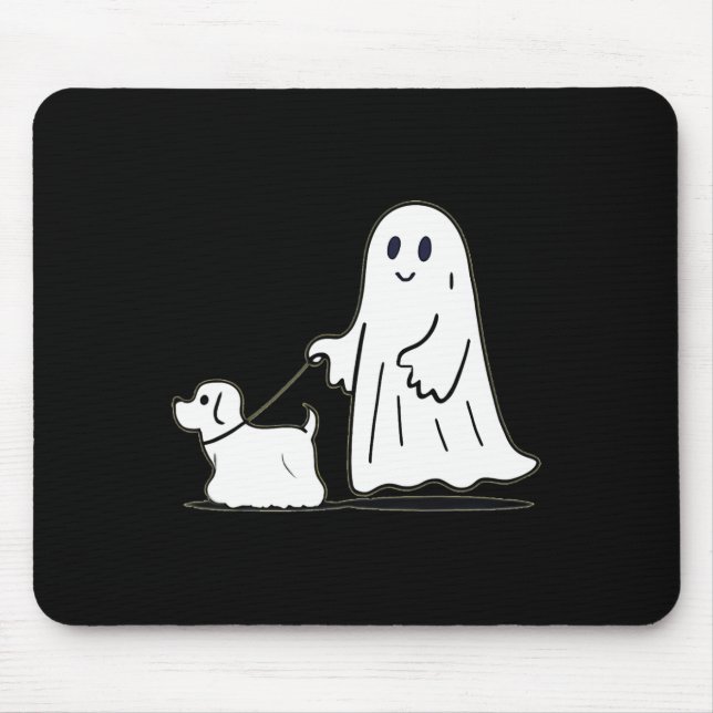 Ghost Walking Dog Ghostie Funny Halloween Dog Love Mouse Pad (Front)