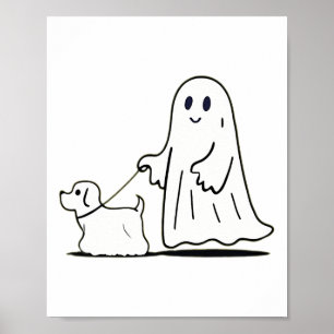 Ghost Walking Dog Ghostie Funny Halloween Dog Love Poster