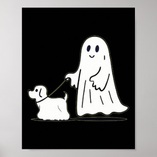 Ghost Walking Dog Ghostie Funny Halloween Dog Love Poster