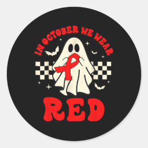 Ghost We Wear Red Shirt For Red Ribbon Week Awaren Classic Round Sticker