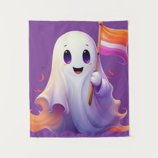 Ghost whit lesbian flag tapestry