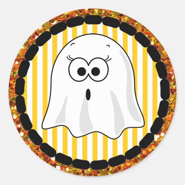 Ghost White and  Orange Stripes Halloween Stickers (Front)