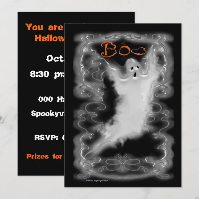 Ghost White Scroll Border Invitation (Front/Back)
