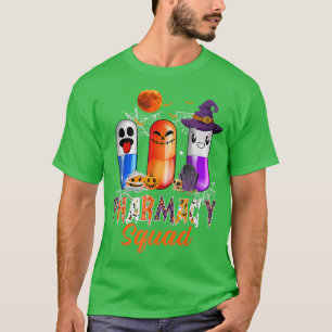 Ghost Witch Pumpkin Pills Pharmacy Squad Halloween T-Shirt