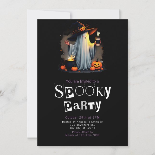 Ghost Witches Hat Modern Minimalist Halloween Invitation (Front)