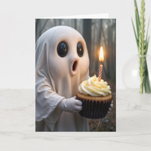 Ghost With a Birthday Cupcake Card