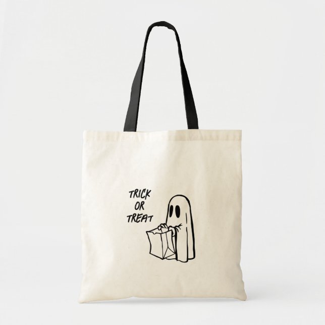 Ghost with Bag Trick or Treat Candy Tote Bag (Front)