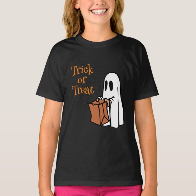 Ghost with Bag Trick or Treat   T-Shirt (Front)
