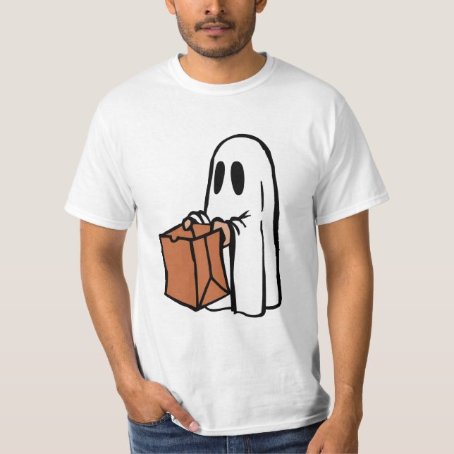 Ghost with Bag Trick or Treating  T-Shirt (Front)