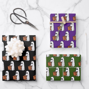 Ghost with Bag Trick or Treating Wrapping Paper Sheet