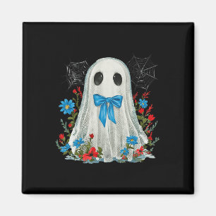 Ghost With Blue Bow Coquette And Flowers Halloween Magnet