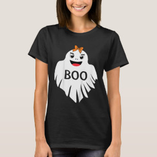 Ghost With Bow Boo Girls Halloween T Shirt
