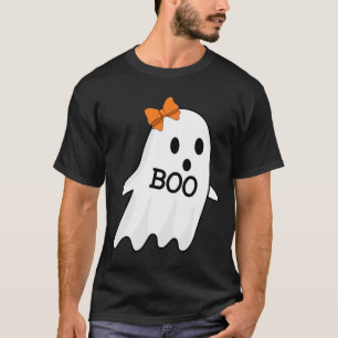 Ghost With Bow Boo Halloween Costume For Girls Kid T-Shirt