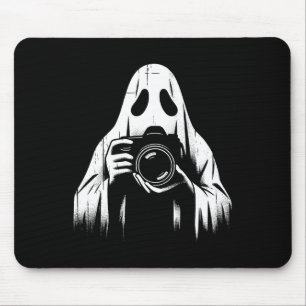 Ghost With Camera - Creepy Photography Halloween L Mouse Pad
