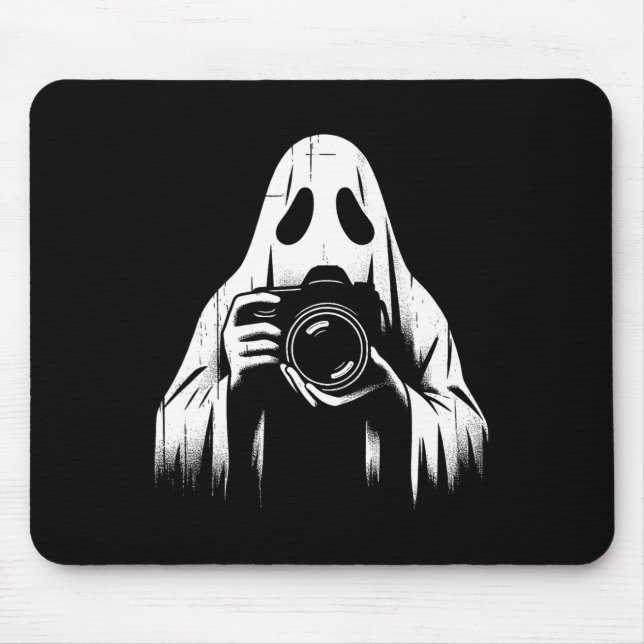 Ghost With Camera - Creepy Photography Halloween L Mouse Pad (Front)