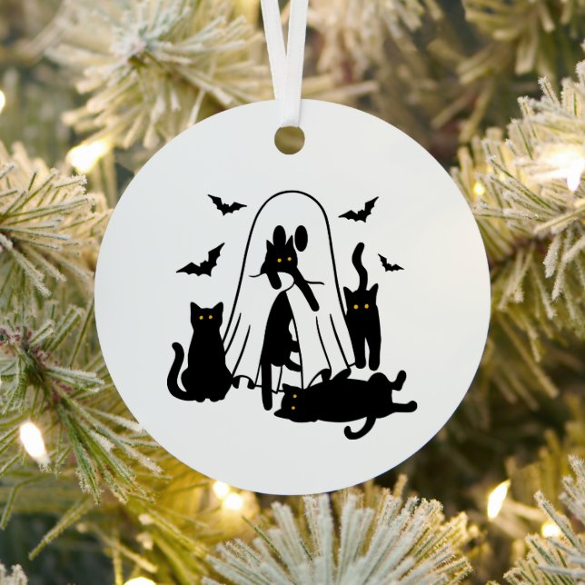 Ghost with Cats Halloween Tree Ornament (Insitu)